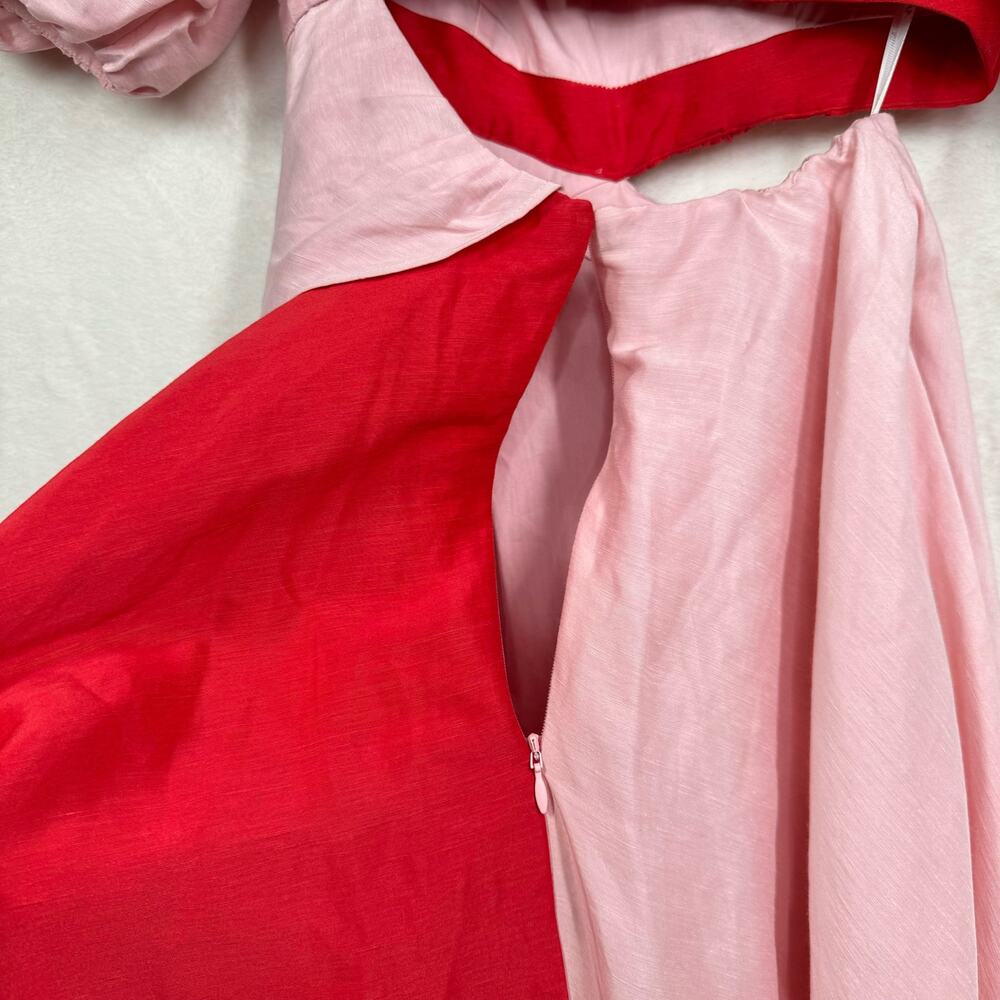 Aje Impermanence Entwined Midi Dress Pink Red Silk Puff Sleeve Party Size XXS - Picture 10 of 16